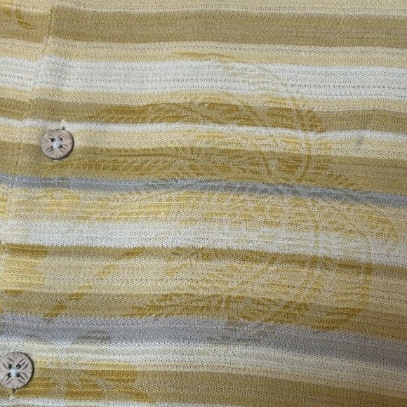 Tommy Bahama Shirt Mens Extra Large Silk Cotton Yellow Stripe Tropical Print - Picture 11 of 14
